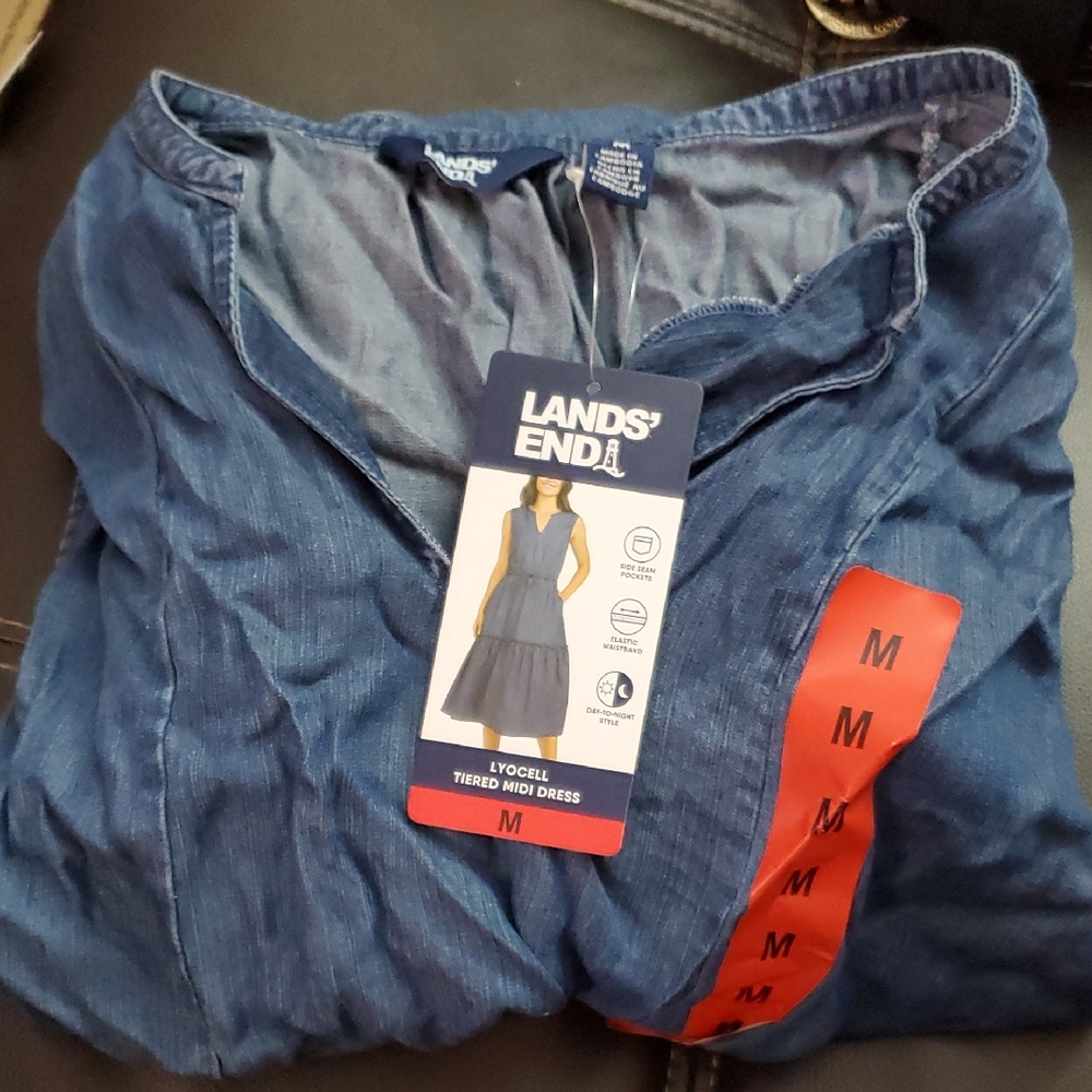 Lands' End Denim Blue Tiered Midi Dress